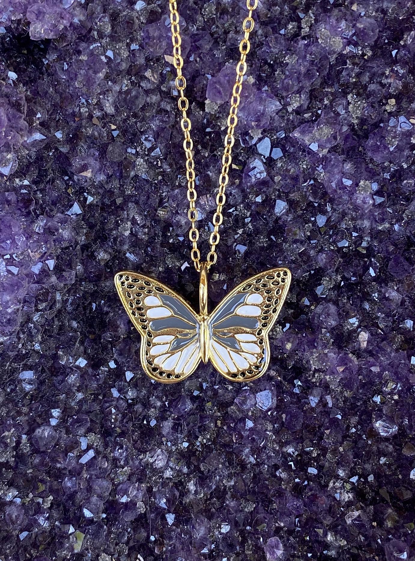 Gray Butterfly Necklace