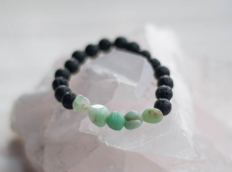 Aroma Diffuser Lava and Chrysophrase Bracelet