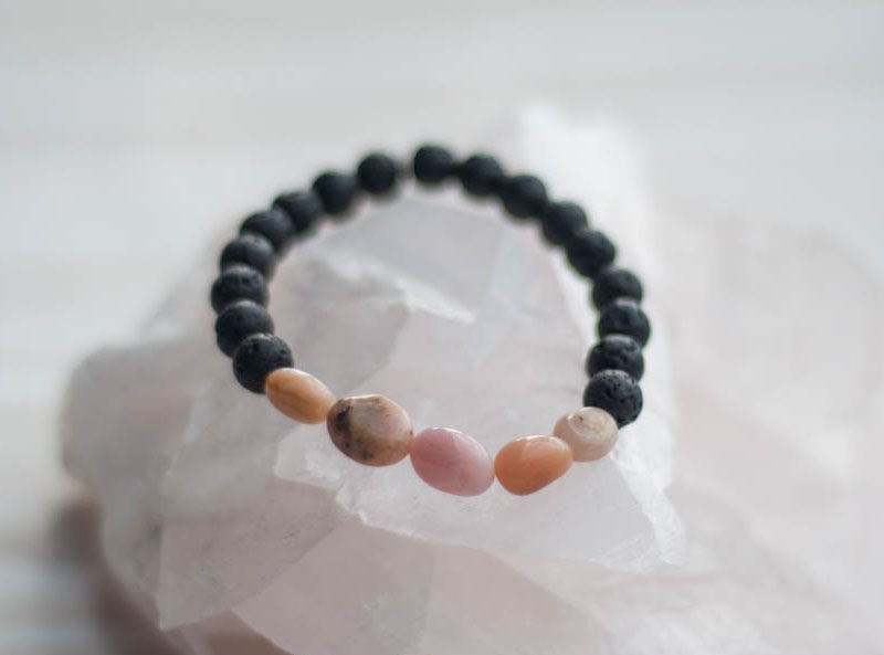 Aroma Diffuser Lava and Pink Opal Bracelet